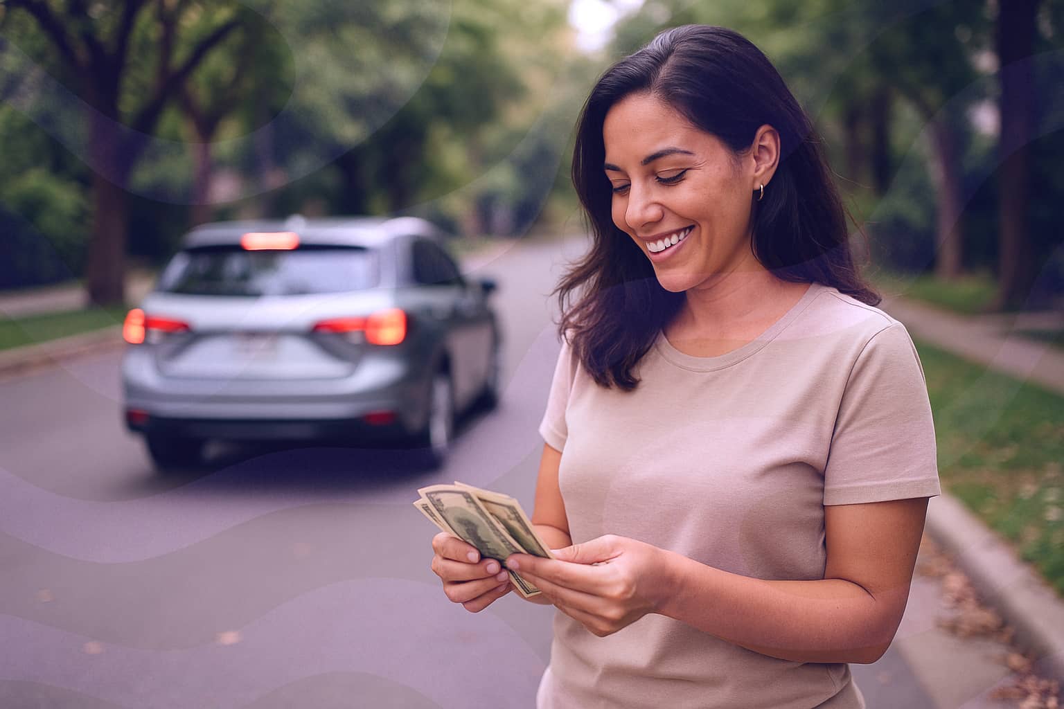 Mulher vendendo seu carro